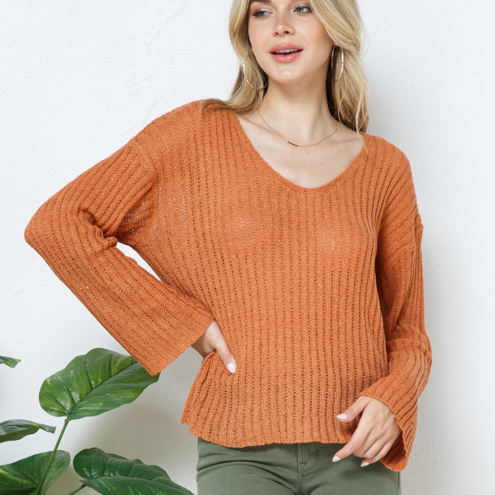 Ribbed Knit Scoop Neck Sweater